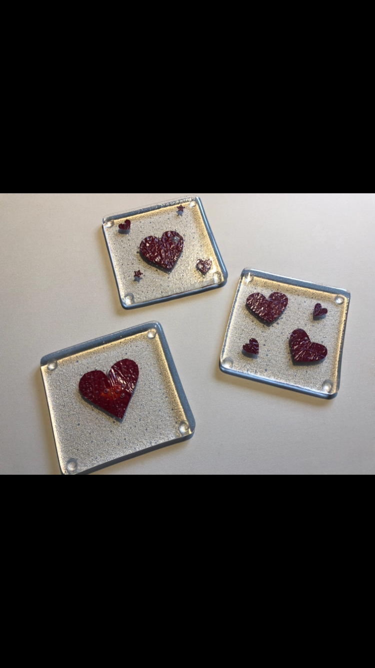 Ally Glass Studio – wholesale Coasters – Fused glass with copper Heart coaster5