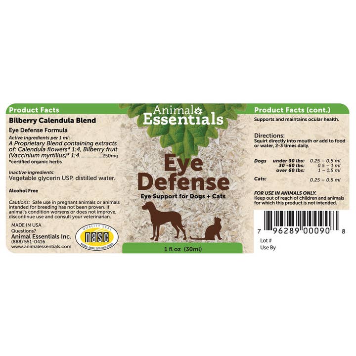 Animal Essentials - Wholesale Pet Supplement - Cat/Dog - Eye Defense 1 Oz (Bilberry-Calendula)