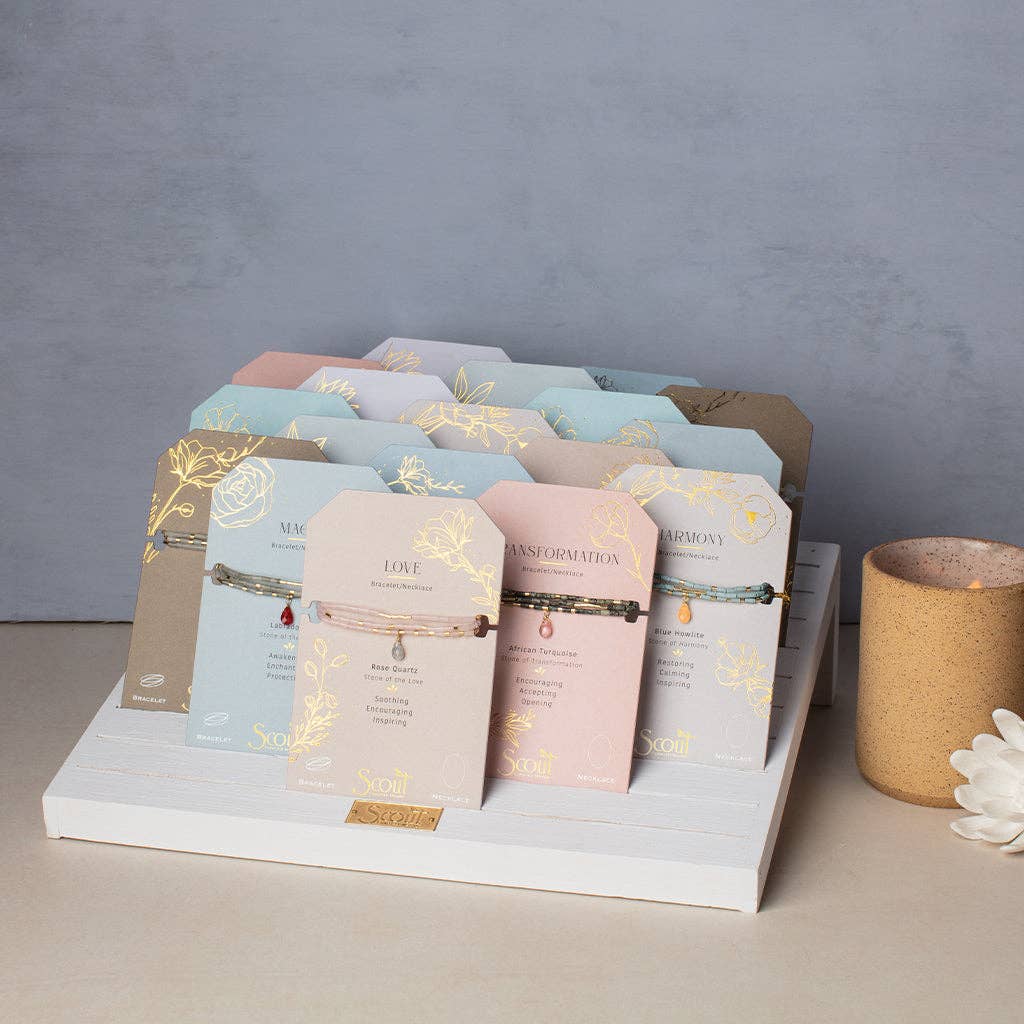 Scout Curated Wears - Wholesale Beaded Bracelet - Teardrop Stone Wrap Labradorite/Fuchsia/Gold - Magic6