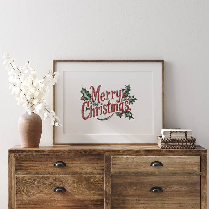 Porter Lane Home - Wholesale Art Print - Merry Christmas Holly Art Print1