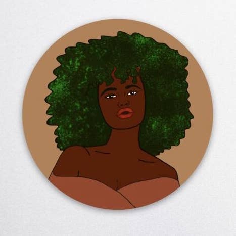 Brown Girl Green Afro Sticker for wholesale by Shea Design