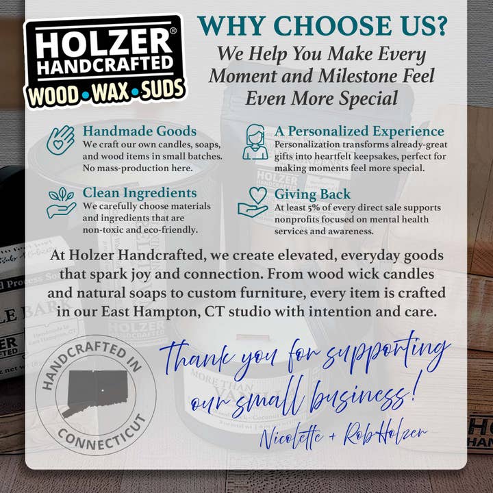 Holzer Handcrafted ® - Wholesale Jar/Filled Candle - Custom Label | Wood Wick Candle | Coconut Soy Wax | 12 oz Glass Vessel with Lid | Customized Label | Private Label | Co-branded | Handmade8