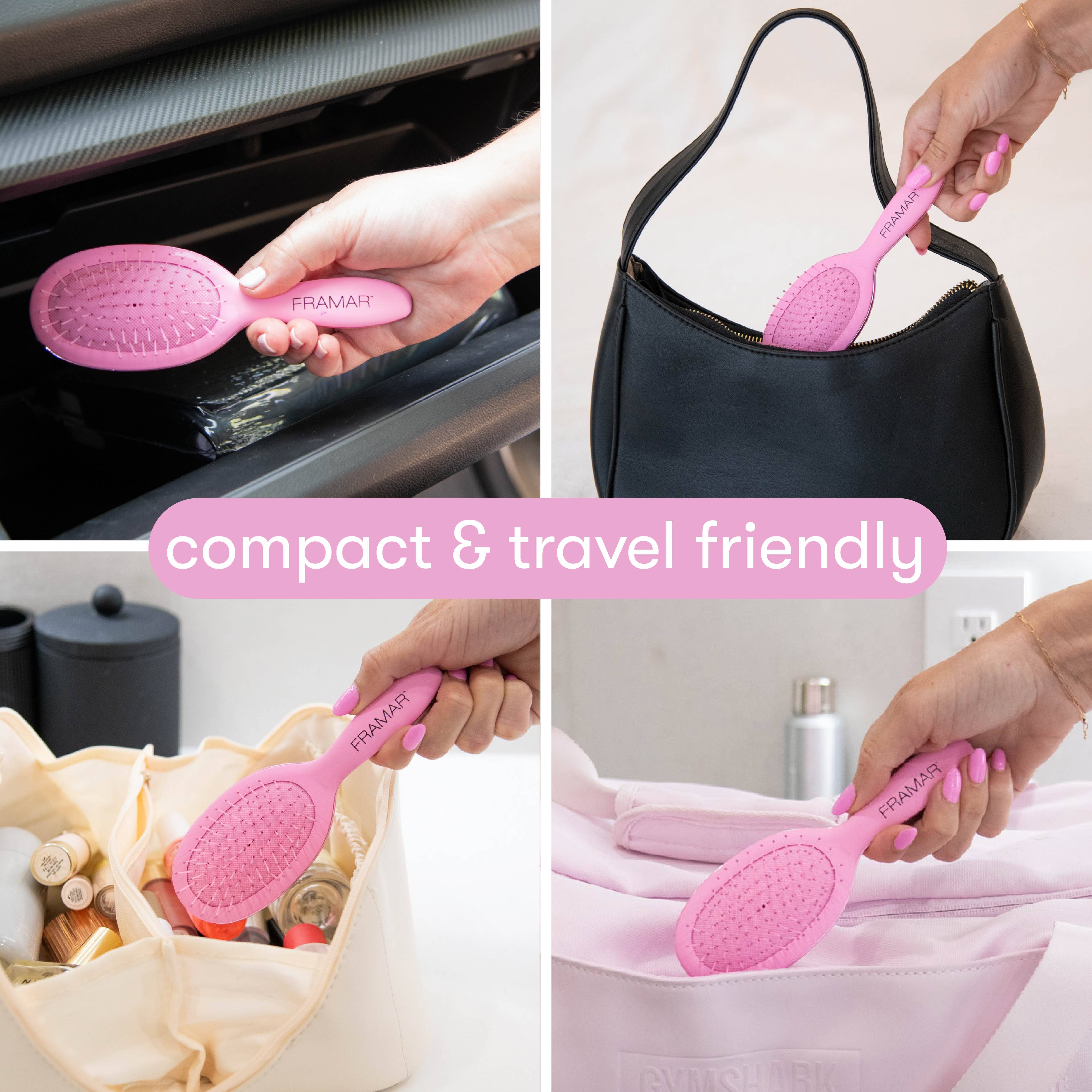 Framar Hair Brushes & Hair Accessories - Wholesale Hair Brush/Comb - FRAMAR Mini Hair Brush, Travel Hair Brush, Pink Mini Brush8
