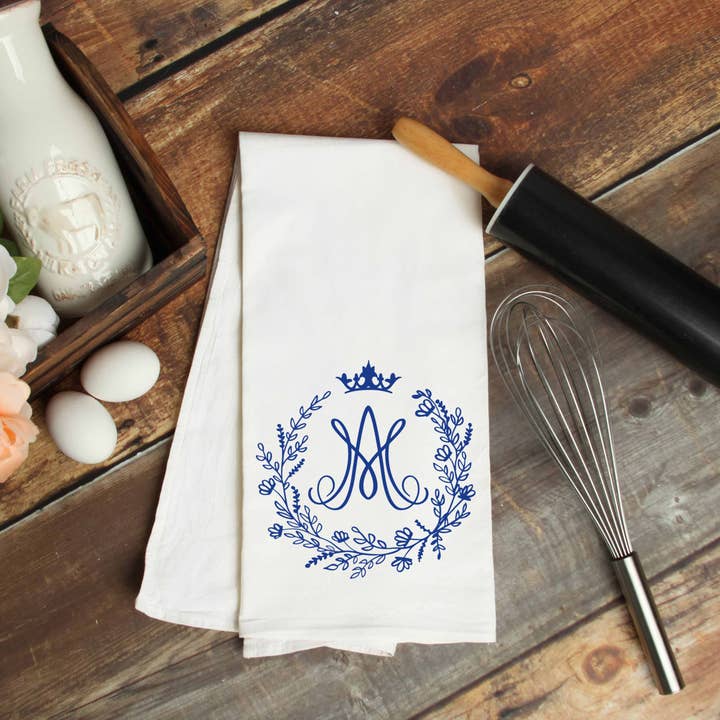 Firefly Wishes - Wholesale Tea Towel - Auspice Maria Catholic Kitchen Towel - Virgin Mary Monogram2