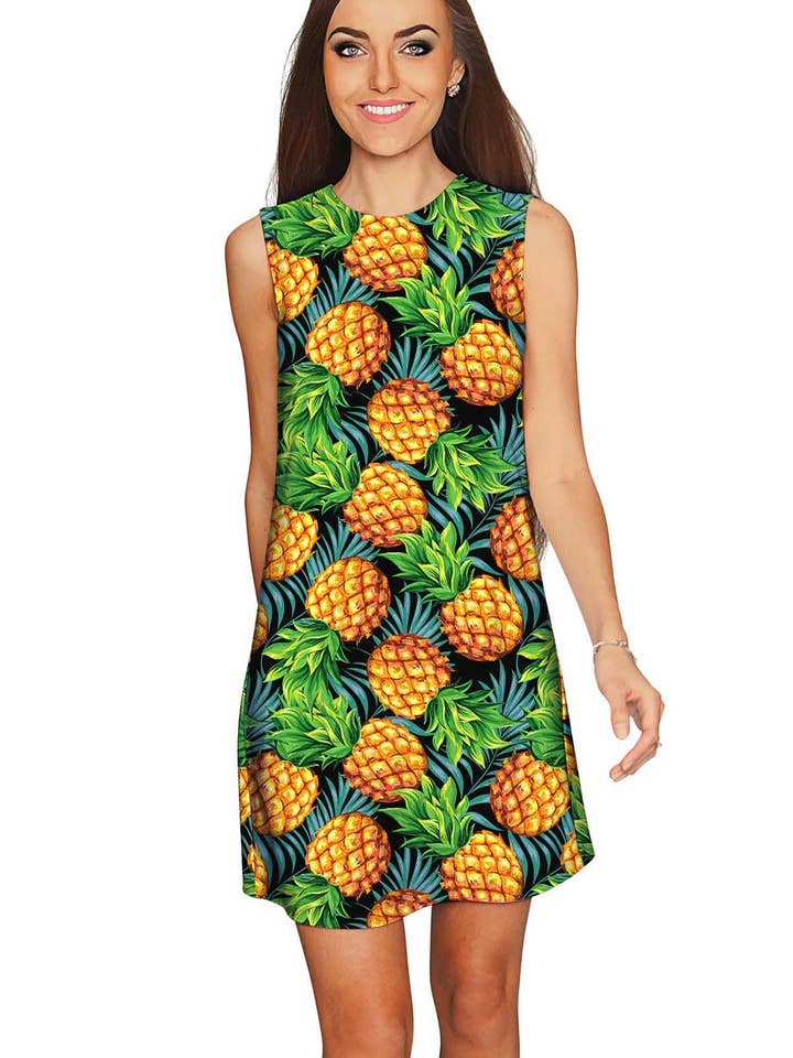Endless Summer Adele Green Pineapple Print Shift Dress - Women for wholesale by Pineapple Clothing