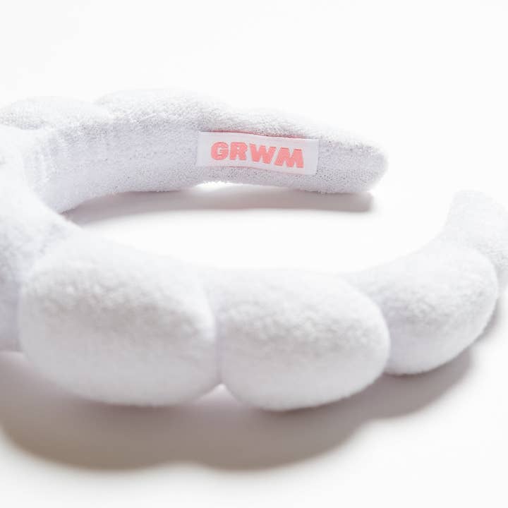 White GRWM Puffy Hair Band for wholesale on Faire