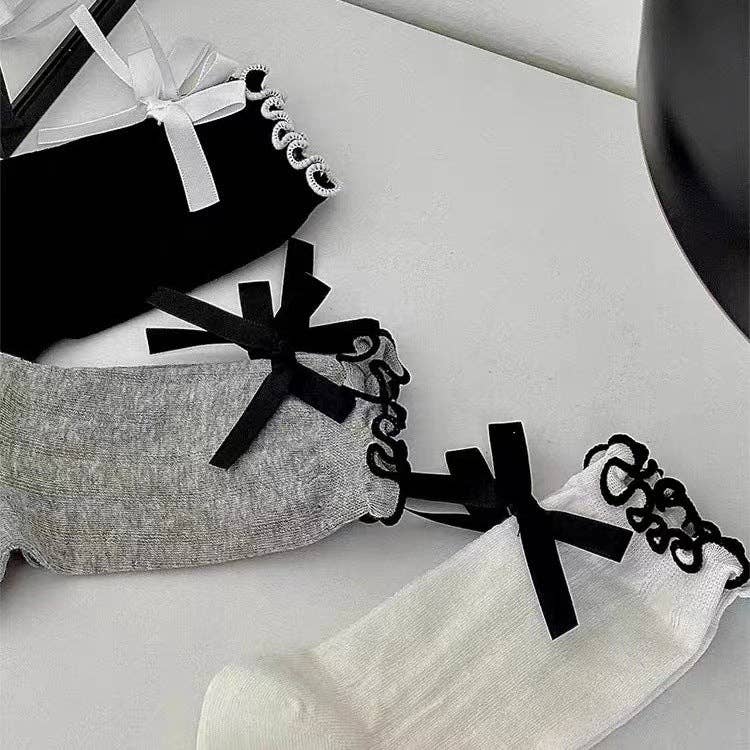 Sweetkama – wholesale Socks – Women's – Ladies Bowknot Color Block Knit Socks SKAS500187