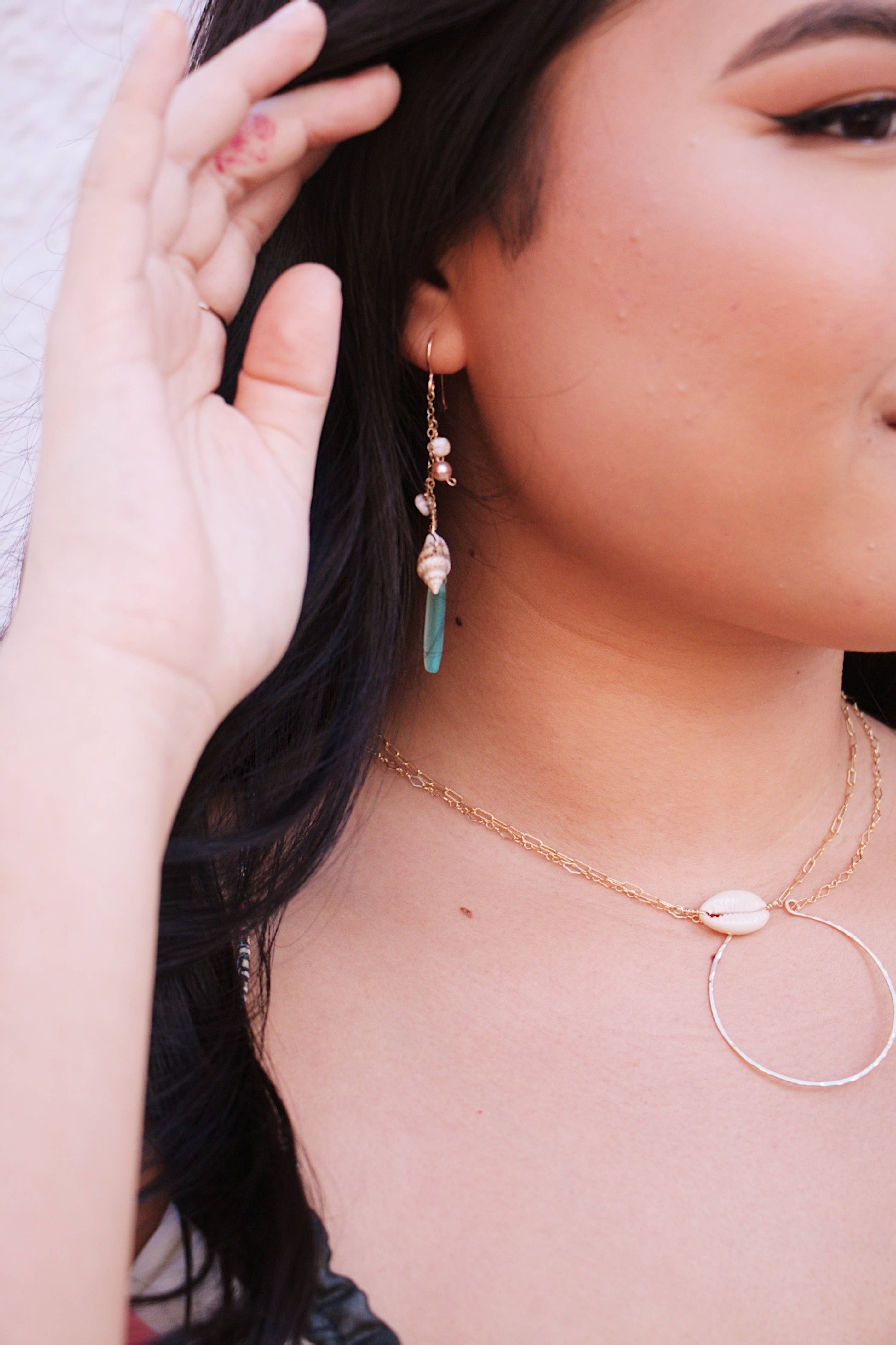 Salty But Sweet - Wholesale Dangle Earrings - Dangling Frosted Glass & Shell Earrings7