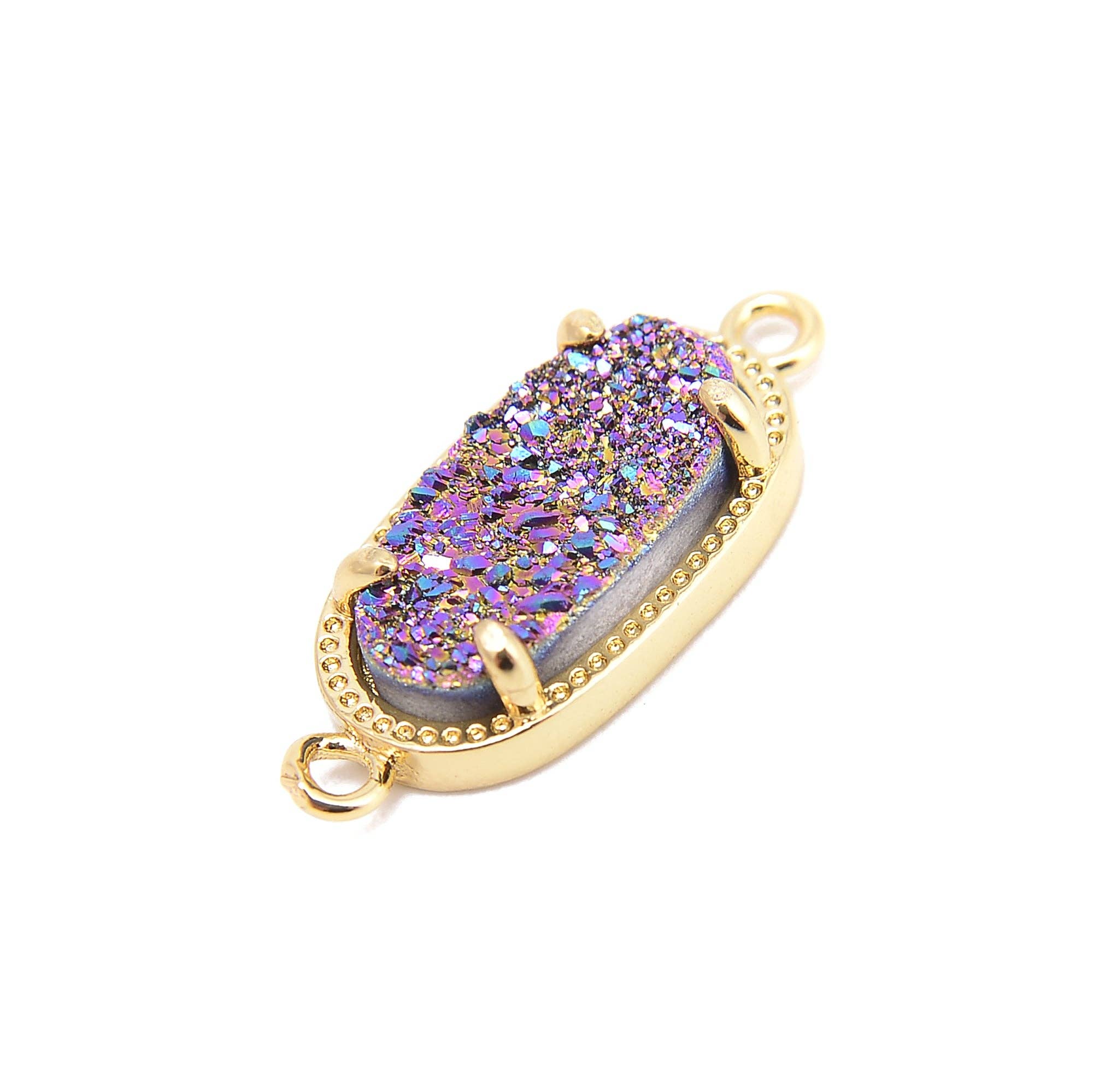 CRCBEADS – wholesale Individual charm/pendant – 8 Colors Druzy Agate Crystal Gold Edge Oval Connector Pendant Charm Size 9x16mm2