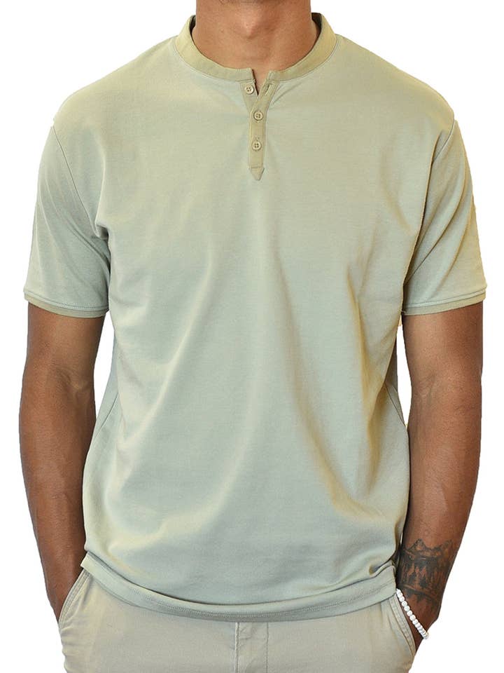 Henley a manica corta (verde e tortora) per la vendita all'ingrosso da parte di SpearPoint Apparel