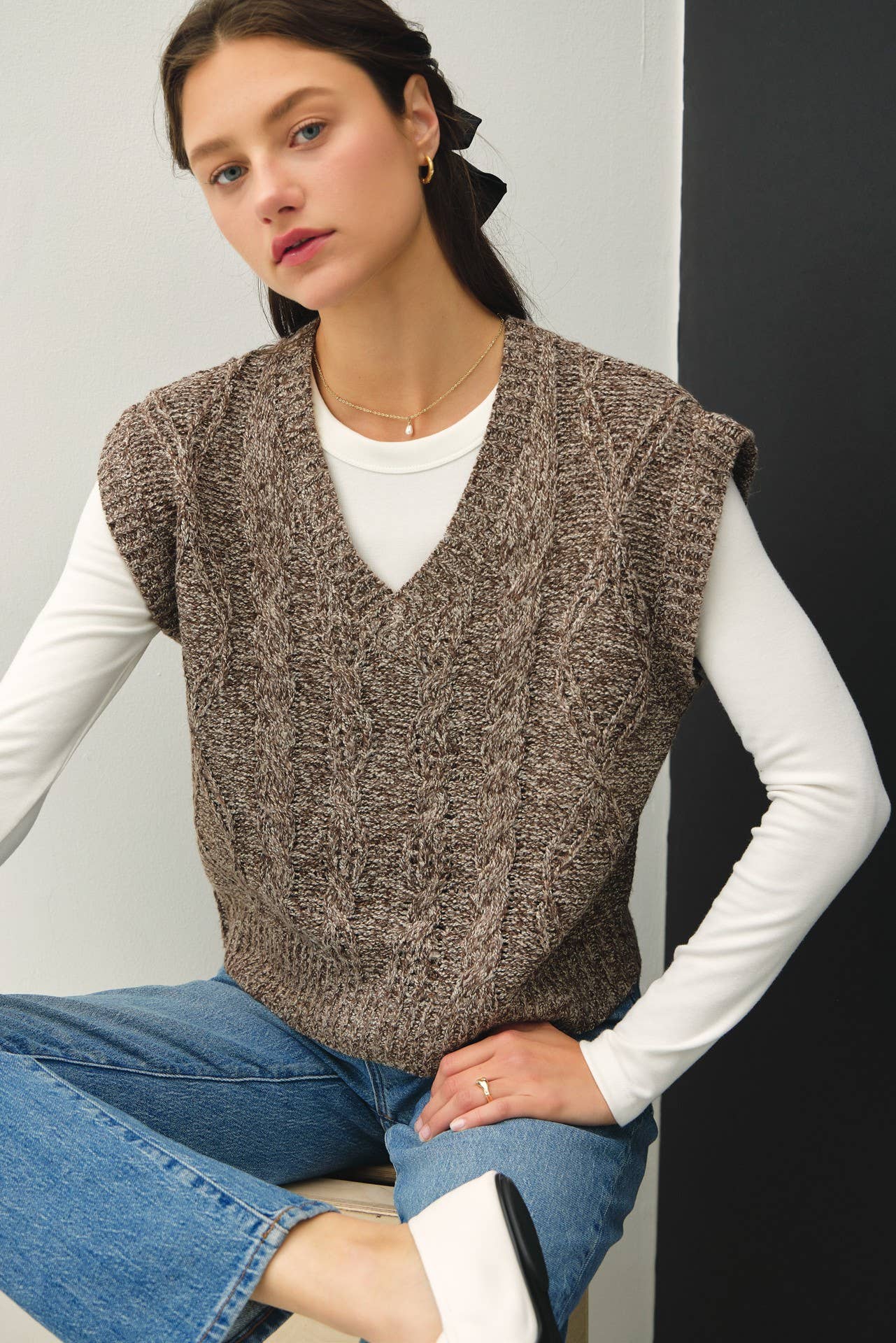 Be Cool - Wholesale Sweater Vest - Women's - CHUNKY CABLE KNIT SWEATER VEST16