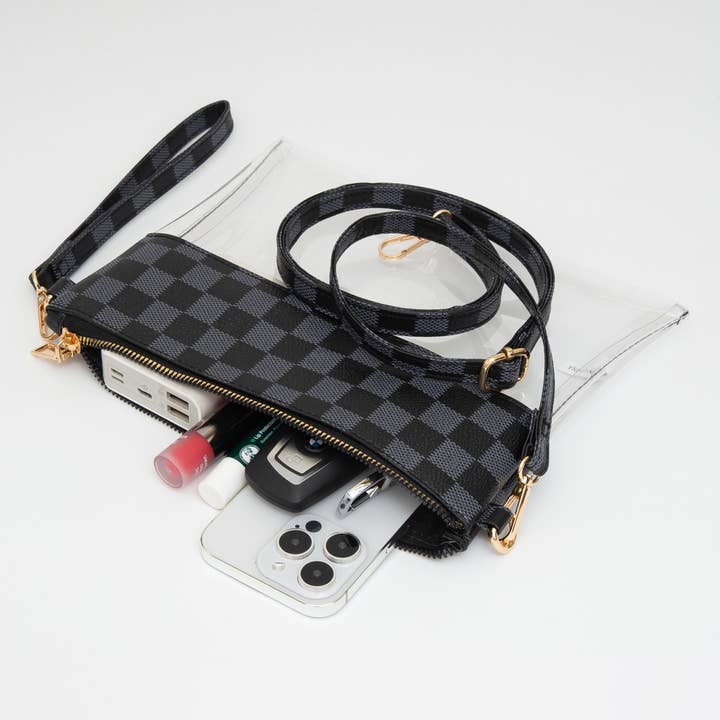 Sensibling Corp. - Wholesale Crossbody Bag - Women's - Faux Leather Checkered Printed Transparent Crossbody Bag