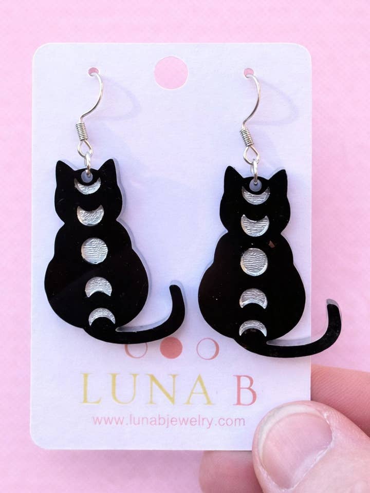 Pendientes de Gato con Fases Lunares para venta al por mayor de Luna B Jewelry