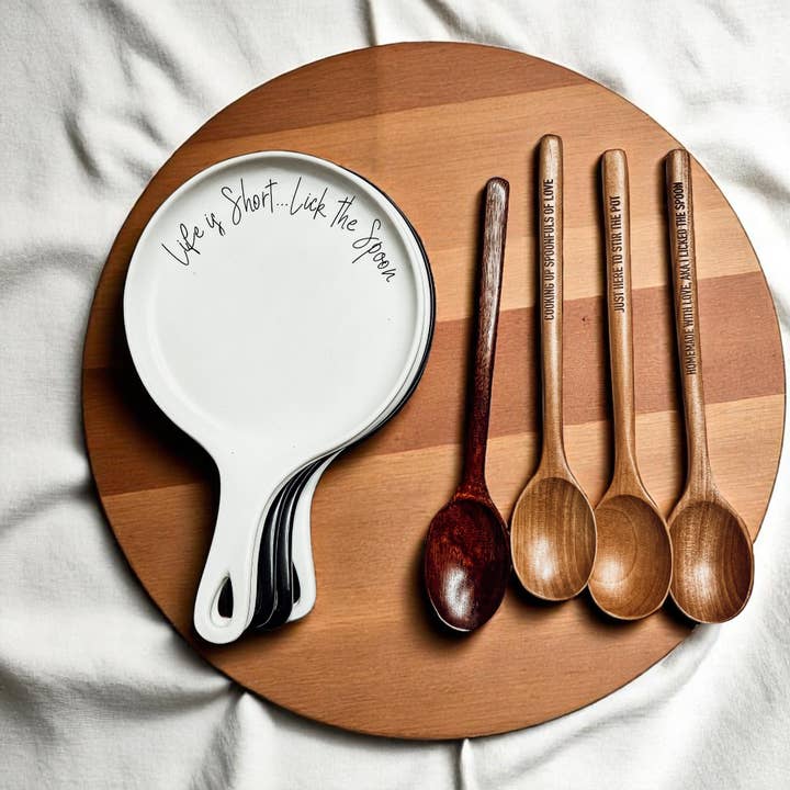 Gia Roma - Wholesale Spoon Rest - Kitchen Decor, Handmade Ceramic Spoon Rests + Wood Spoon Set