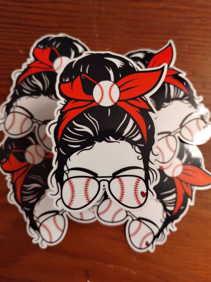 Baseball Messy Bun Glossy Vinyl Sticker for Tumbler Laptop for wholesale by The Crafty Bookworm3