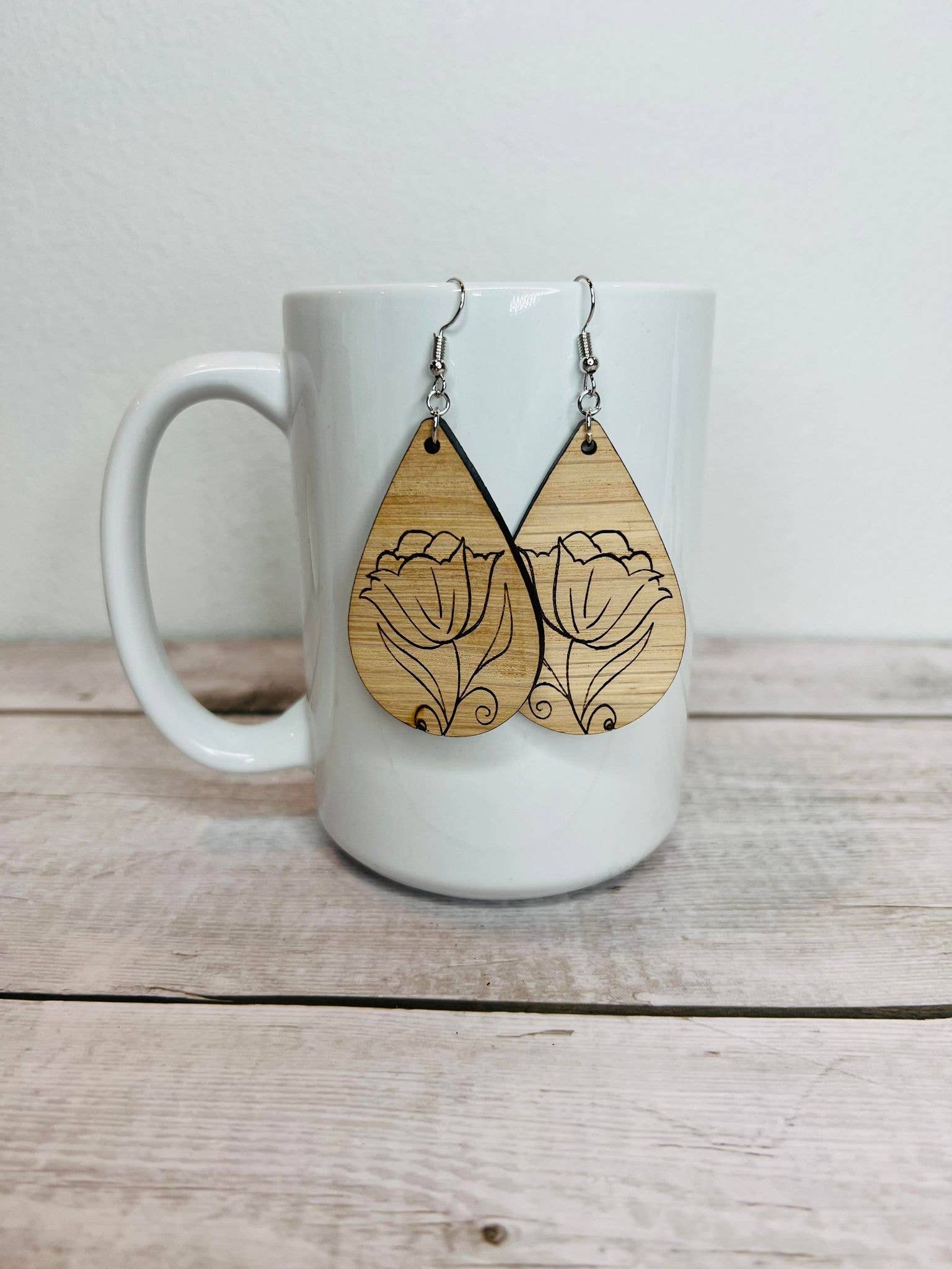 Monroe Meadow Boutique - Wholesale Dangle Earrings - Tulip Wooden Earrings Tear Drop0