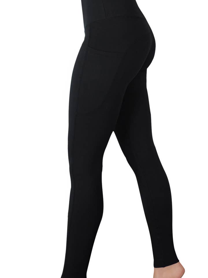 „Black Onyx“ - Solid Pocket Yoga Leggings til kvinder for engroshandel hos Comfy Yoga