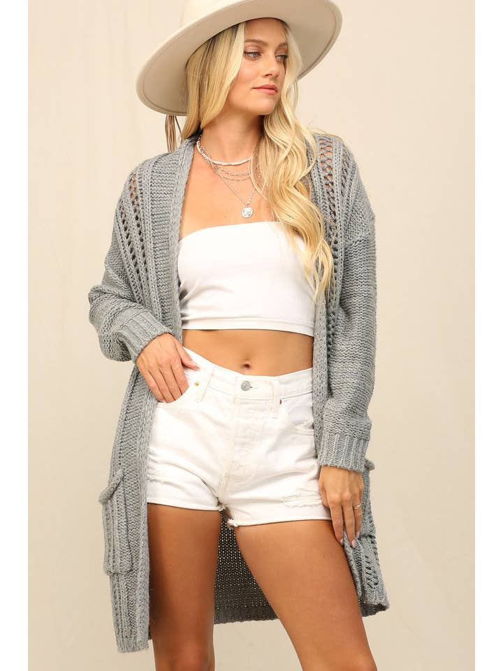 KyeMi - Vente Cardigan – femme - Long cardigan en maille douce avec poche latérale18