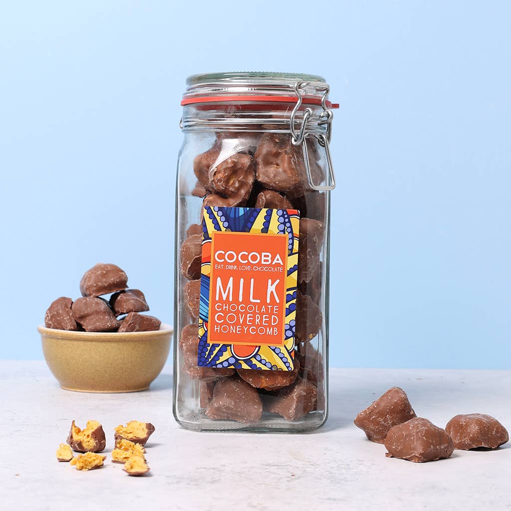 Cocoba – wholesale Chocolate-covered sweets – Milk Chocolate Covered Honeycomb Jar1