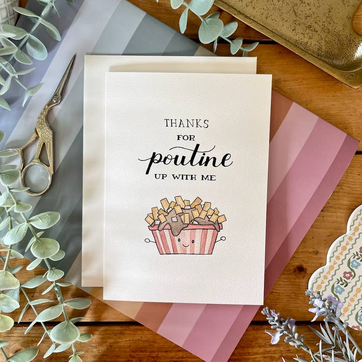 Thank You – Punny Poutine Themed Watercolour Greeting Card for wholesale by kenziecards