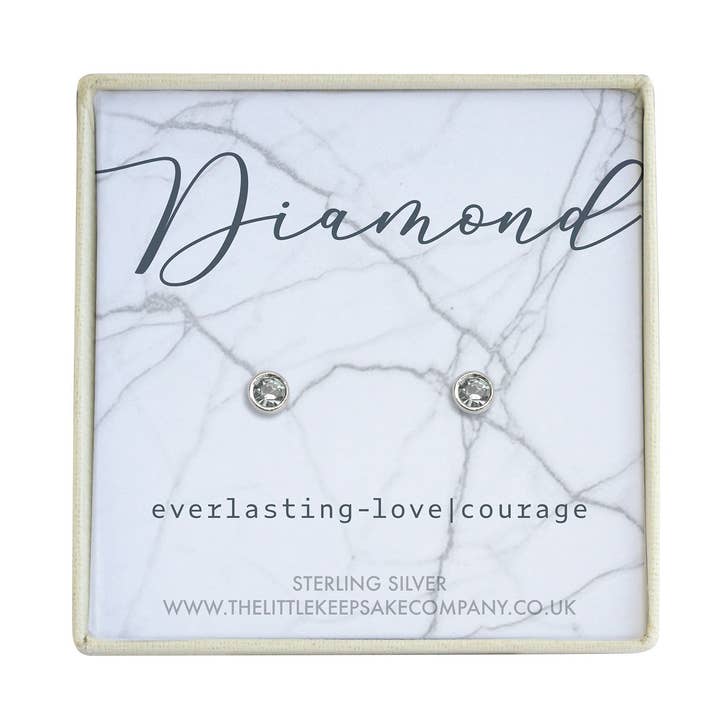 Sterling Silver April Birthstone Örhängen - Diamant för wholesale av The Little Keepsake Company