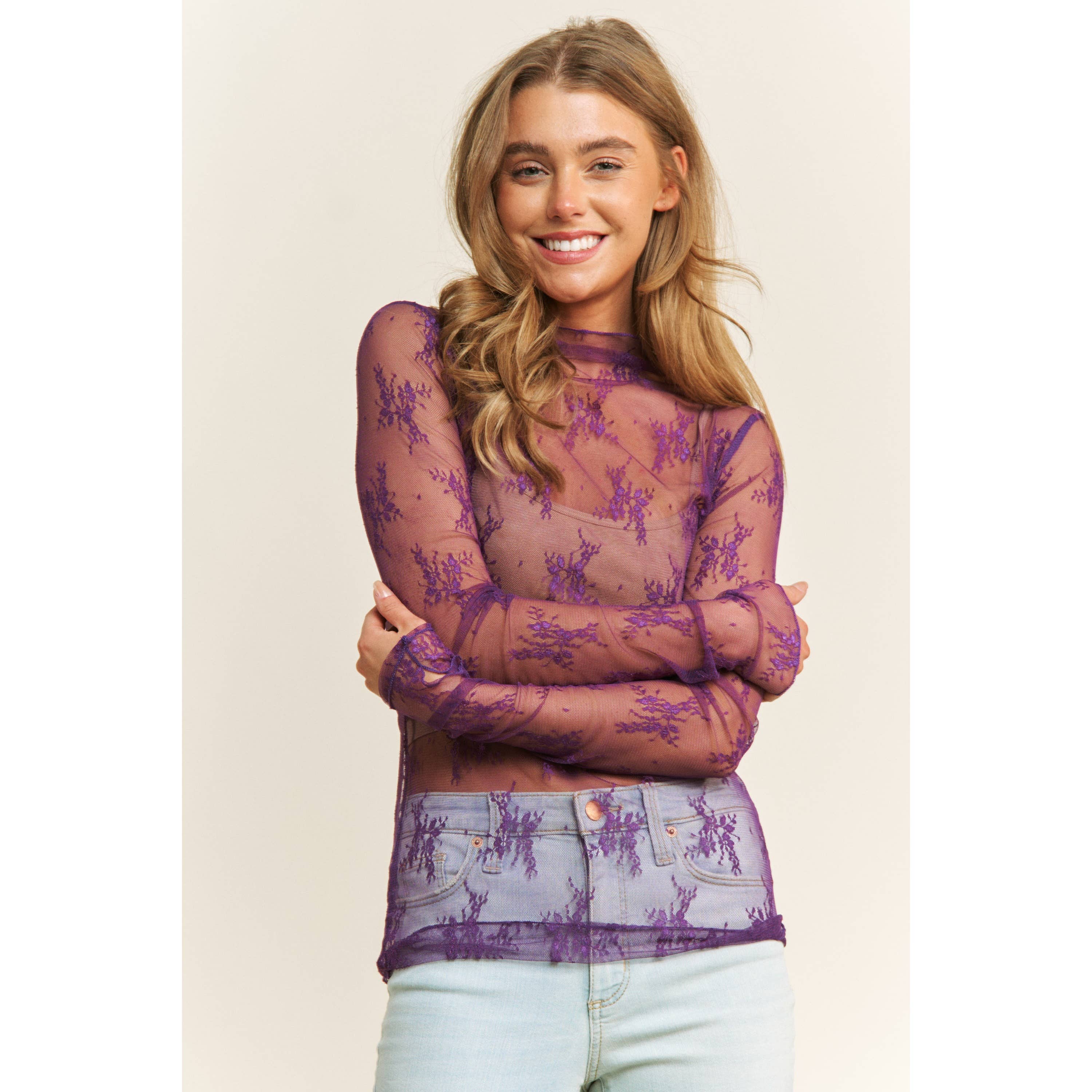 Sweet Generis - Venta al por mayor Jersey corto de punto - Mujer - Top ajustado de manga larga con diseño de cuello alto y encaje de malla35