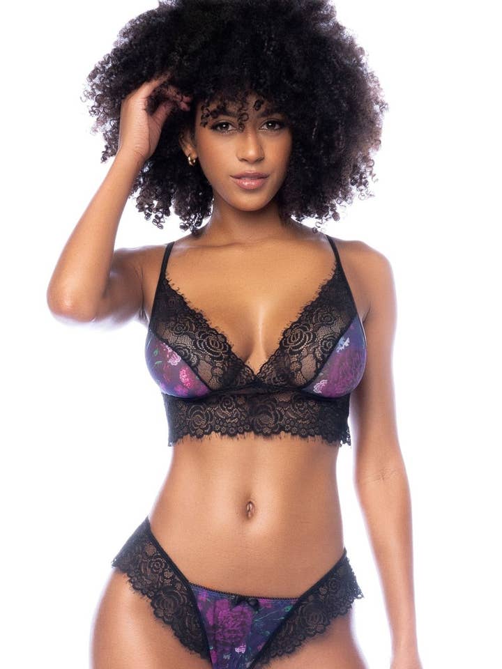 Completo 2 pezzi stampato floreale nero e viola -MAL8864NBFY per la vendita all'ingrosso da parte di Mapalé