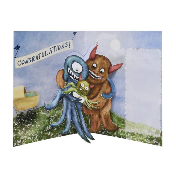 Monster Baby Congrats Pop Up Card for wholesale by Amelia Kieras Paper Arts