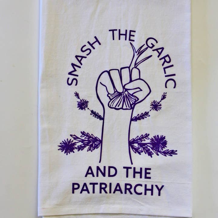 Overseasoned - Wholesale Tea Towel - Smash the Garlic and the Patriarchy™ Tea Towel -feminist art1