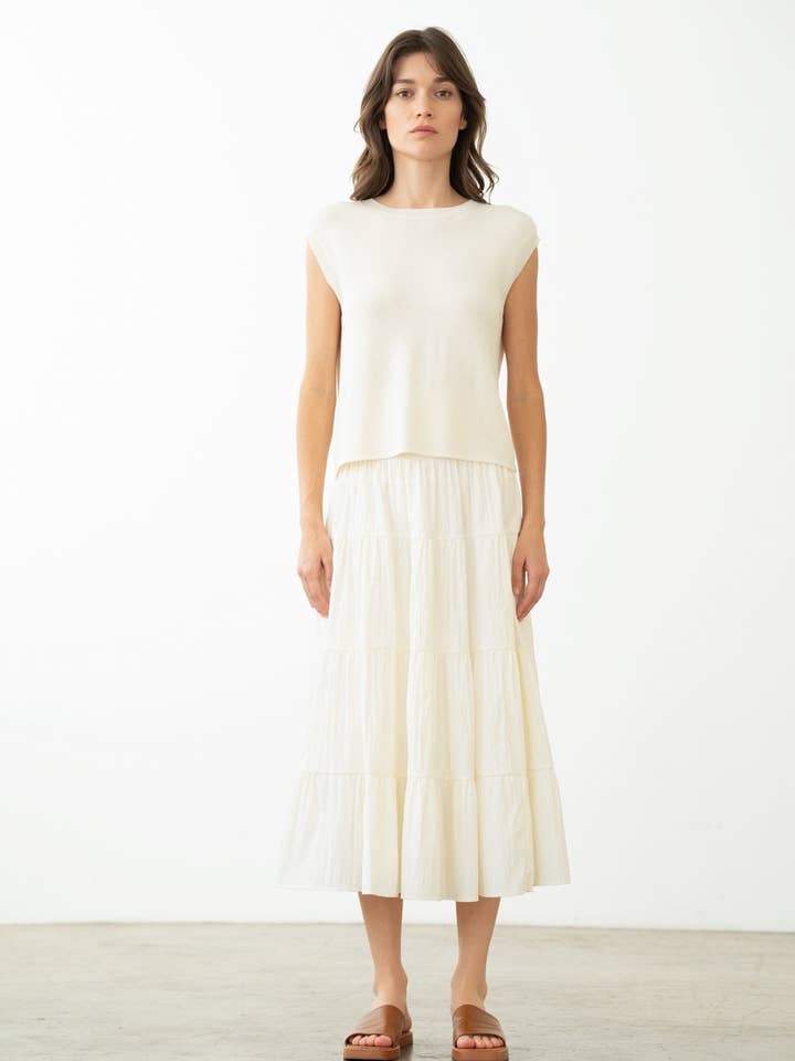SMOCKED WAIST BAND TIERED MIDI SKIRT for wholesale by ELLE GREY