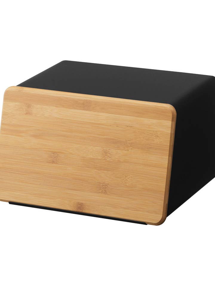 Bread Box with Cutting Board Lid - Steel + Wood for wholesale by Yamazaki Home