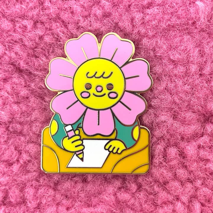 Kidnichols - Wholesale Lapel Pin/Button - Doodle Daisy Gold Plated Enamel Pin | Art School | Drawing