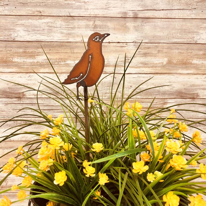 Universal Ironworks USA - Wholesale Garden/Lawn Stake - Robin Rusty Bird Garden Plant Stake