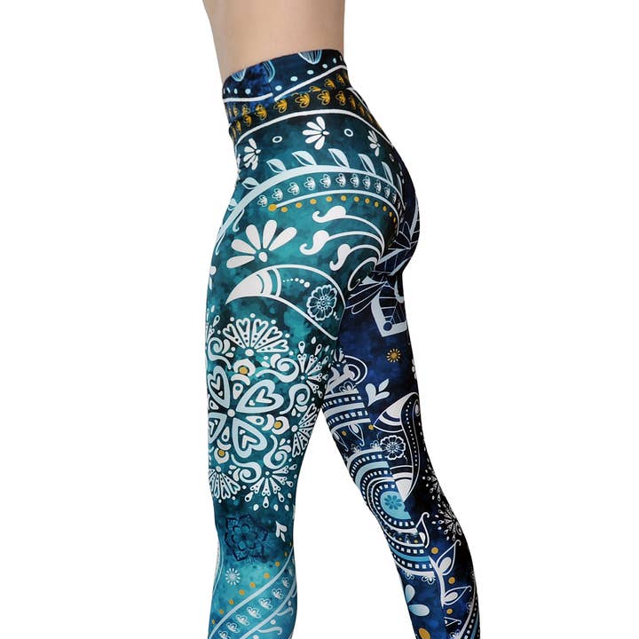 Comfy Yoga - Wholesale Athletic/Lounge Leggings - Women's - "Aquamarine" - Lightweight Printed Yoga Leggings for Women0