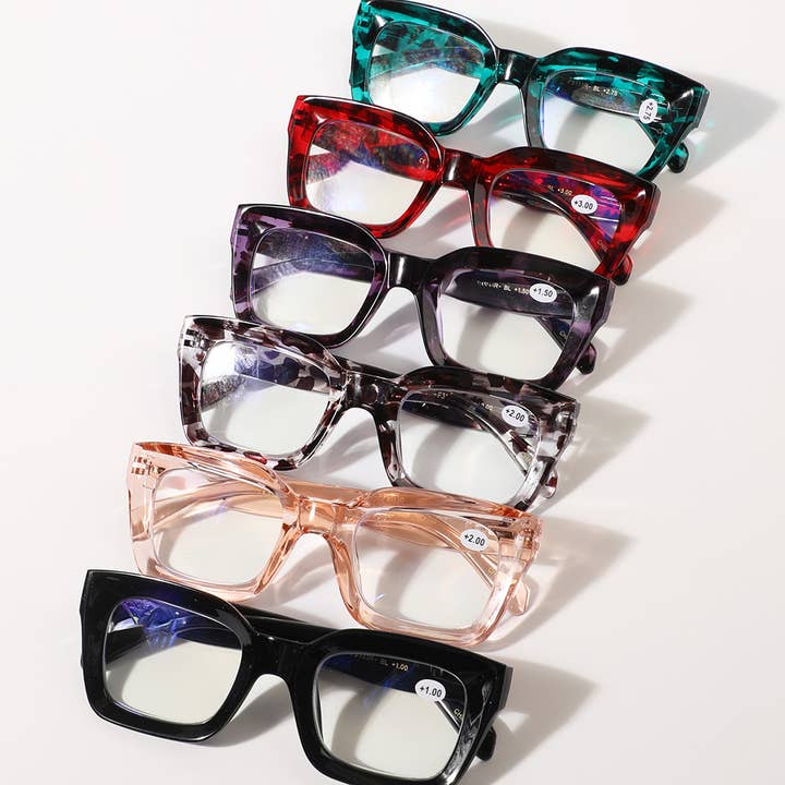 ASSORTED COLOR Blue Light Blocking Chunky Frame Reading Glasses for wholesale on Faire