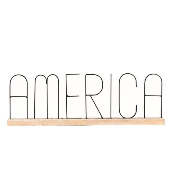 45183 - 16x5 wood table sitter (AMERICA) bk/ntrl Americana for wholesale by Devanie At Home (Formerly Adams & Co.)