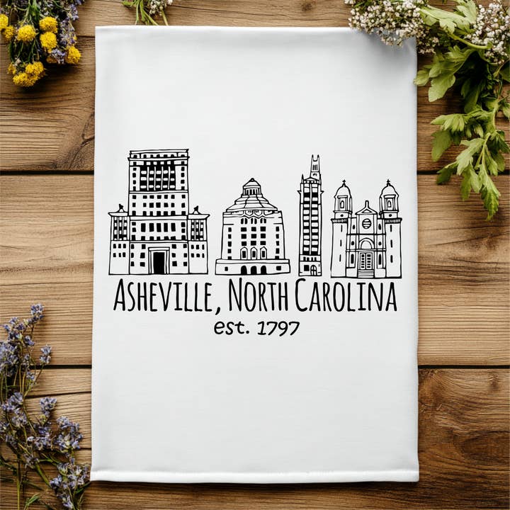 Skyline d'Asheville, NC - Torchons de cuisine pour la vente par Moonlight Makers