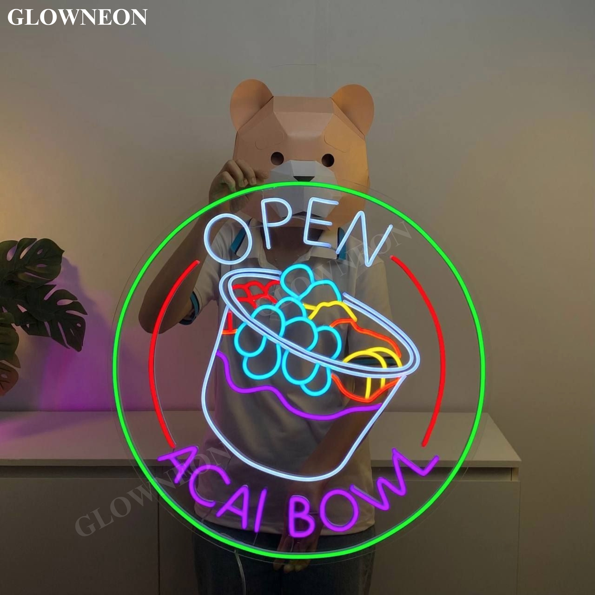 Glow Neon – wholesale Neonskylt – Öppen Acai Bowl Neon Väggkonst, Acai Smoothie Shop Väggdekoration1