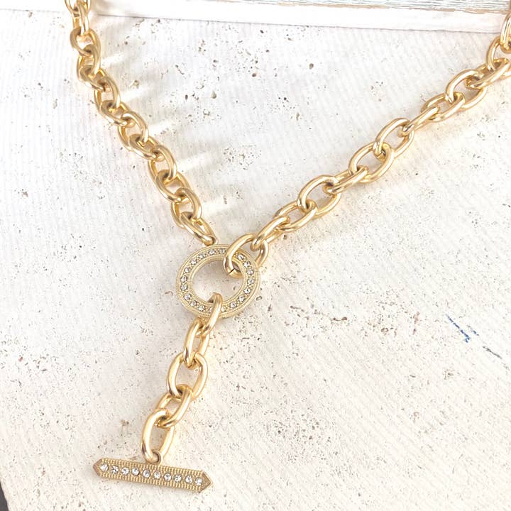 VB&CO Designs Handmade Jewelry - Wholesale Pendant/charm necklace - Chunky Y chain matte gold necklace non tarnishing jewerly 4