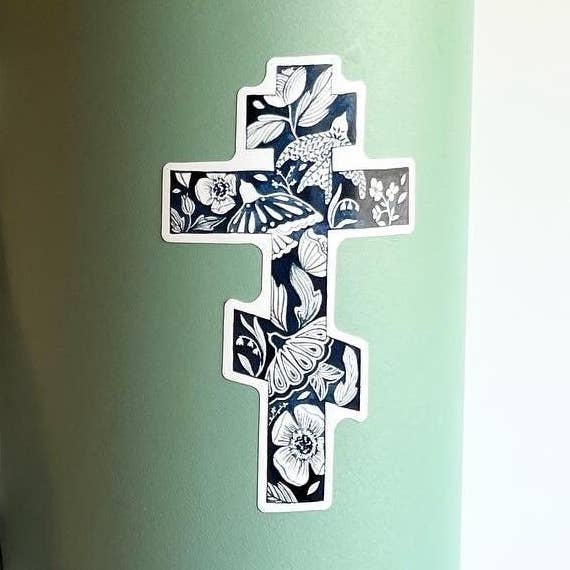 Cobalt Cross Sticker for wholesale by DRAW NEAR DESIGNS, LLC