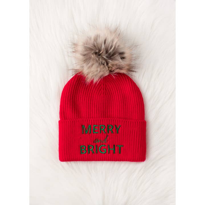 Panache Apparel Co. - Wholesale Beanie - Women's - Red Merry & Bright Knit Pom Hat
