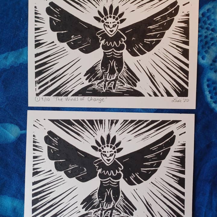Larisanjou - Wholesale Art Print - Harpy Eagle Divine Feminine Handmade Linocut Limited Edition1