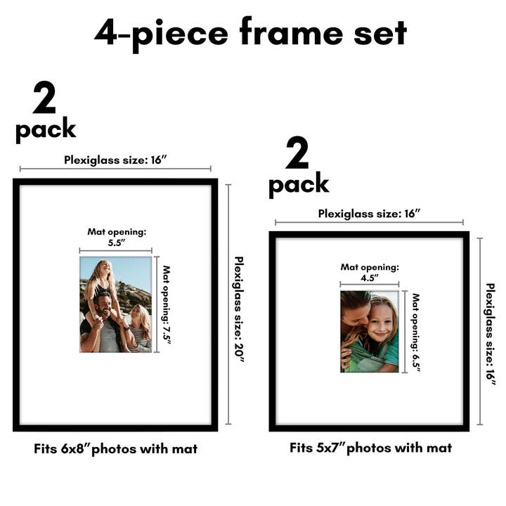 Black Set of 4 Picture Frames Gallery Wall - (2) 16x20, (2) 16x16 for wholesale on Faire3