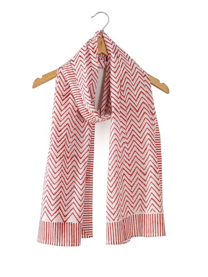 Women's Hand Block Printed Cotton Long Stole Scarves Red for wholesale by NEOSTITCH LLC