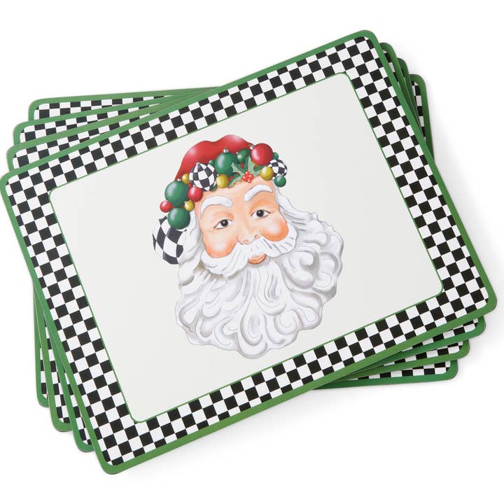 Black & White Christmas S/4 Mix Snowman & Santa Lg Placemats for wholesale by Portmeirion, Spode, Pimpernel, Nacthmann, Wrendale Designs