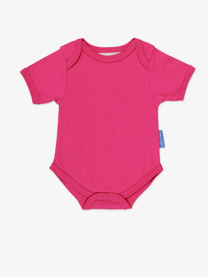 Organic Pink Basic Short-Sleeved Baby Bodysuit for wholesale by Toby Tiger