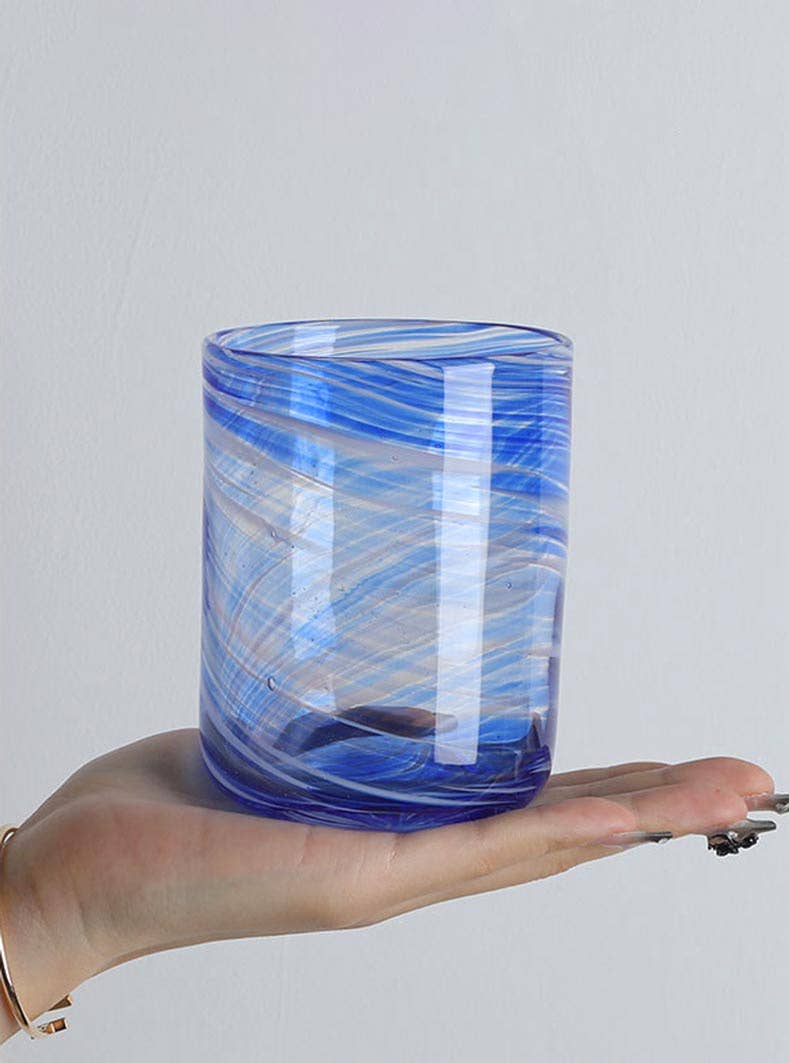 TUTU Home - Wholesale Drinking Glass/Cup - "La Mer" Swirl Glass Tumbler 460ml | Blue Handblown1