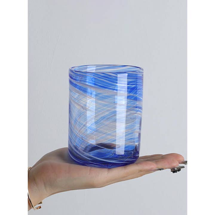 TUTU Home - Wholesale Drinking Glass/Cup - "La Mer" Swirl Glass Tumbler 460ml | Blue Handblown1