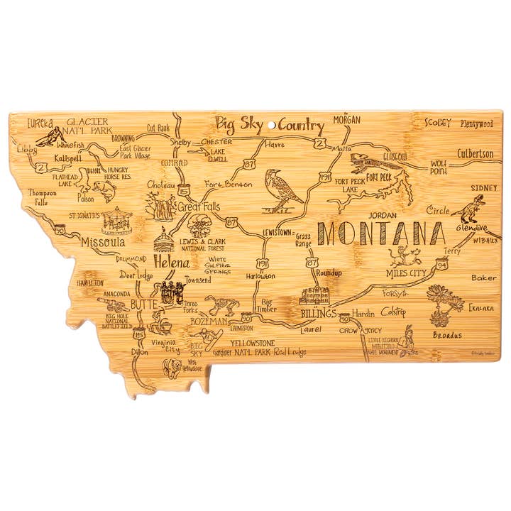 Destination Montana Cutting Board with Engraved Artwork for wholesale by Totally Bamboo