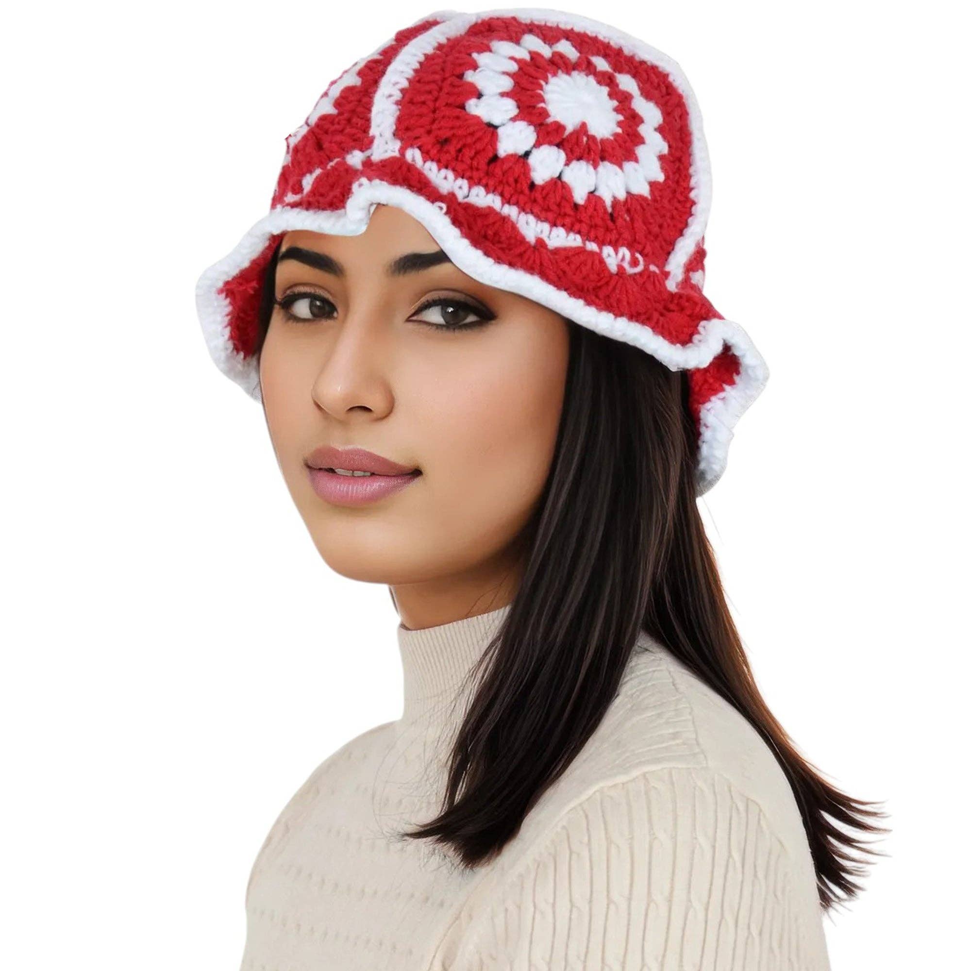 AK Brand – Engroshandel Bucket hat - Dame – Hæklet bøllehat retro solstråle strik foldbar strandhat24